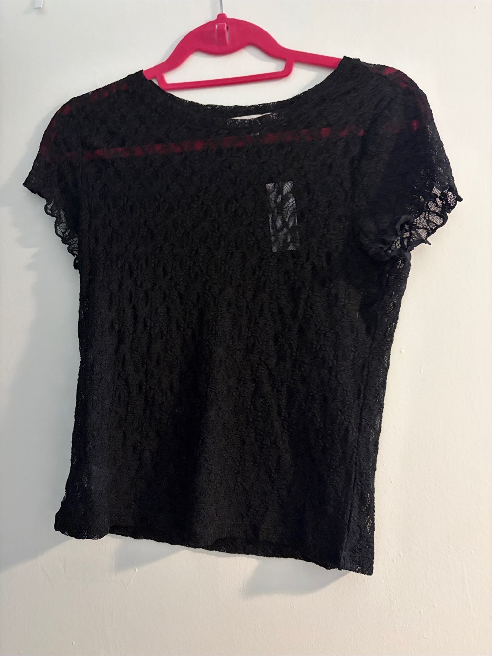 LOFT Black Lace Short Sleeve Top